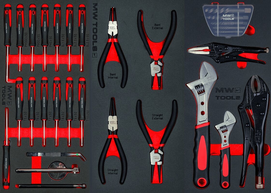 Fyldt værktøjsvogn med skab STARTER 212-delt MW Tools Fyldt værktøjsvogn med skab STARTER 212-delt MW Tools