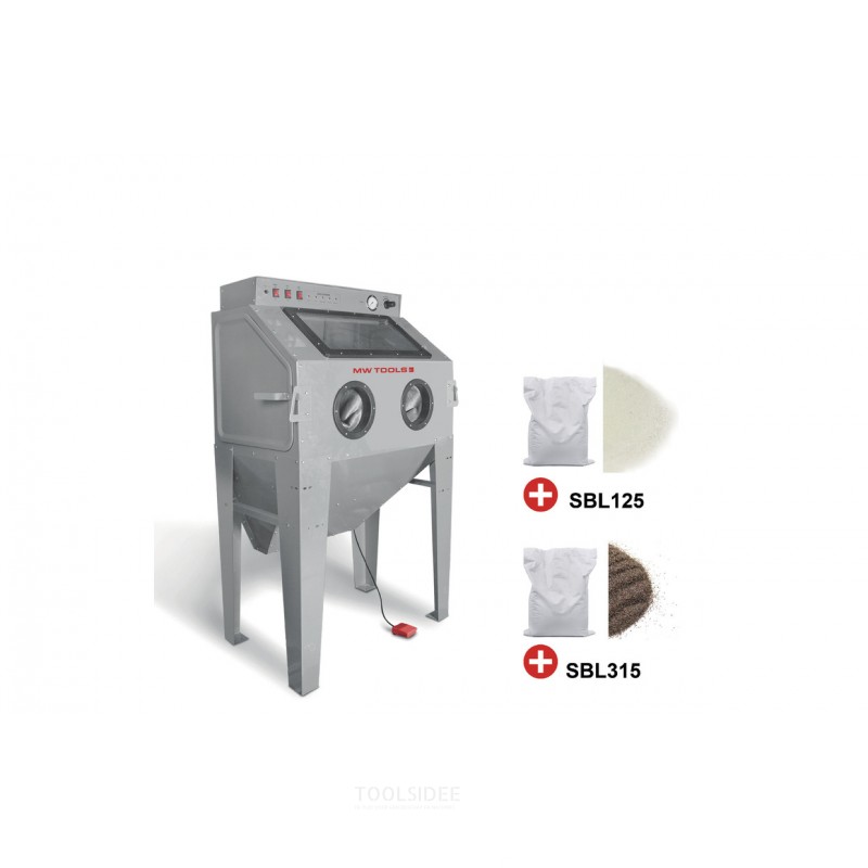 PACK-blæseskab 415 L med 25 kg glasperler og 25 kg brun korund MW Tools