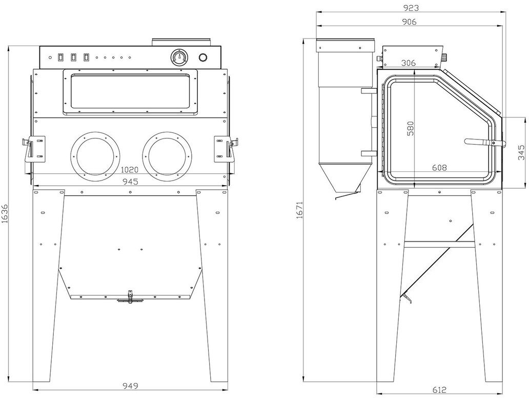 PACK Strahlkabine 415 L mit 25 kg Glasperlen und 25 kg Braunkorund MW Tools