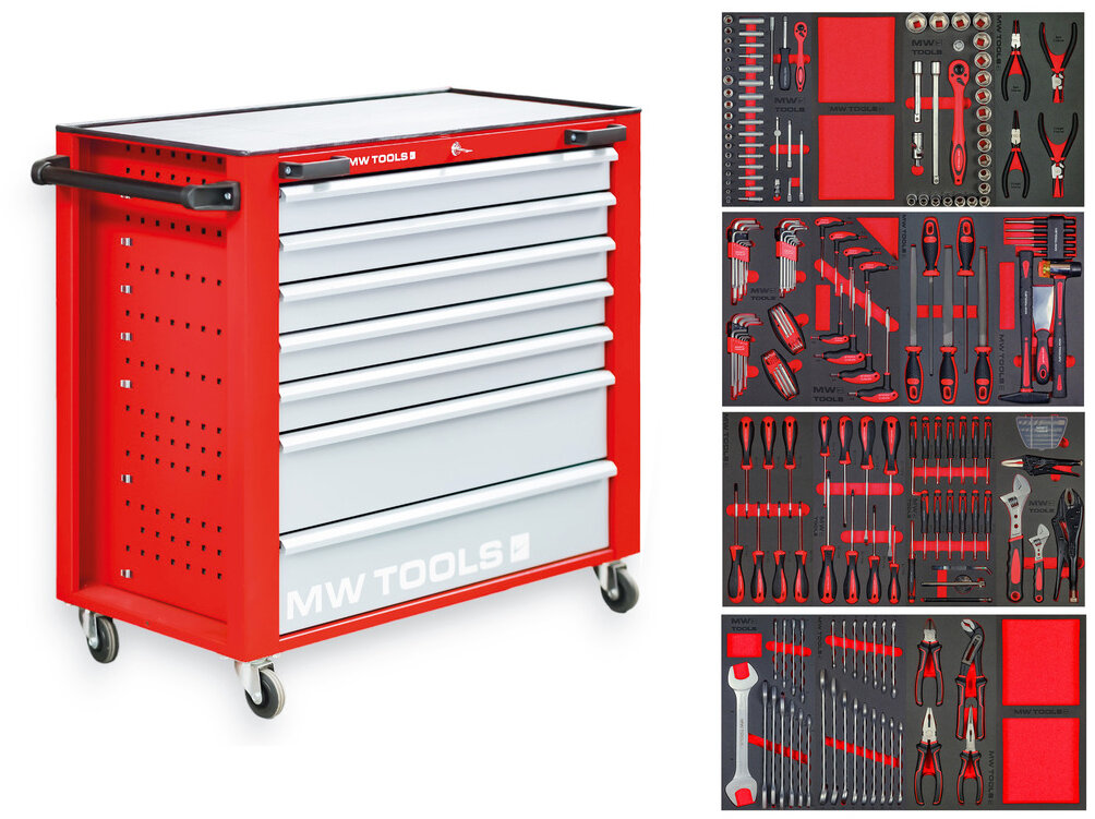 PRACO STARTER 212-teiliger Werkzeugwagen gefüllt mit MW Tools