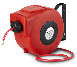 Trykluftspole 8 m Ø 3/8 10 bar PP med automatisk oprulning og drejelig vægbeslag MW Tools