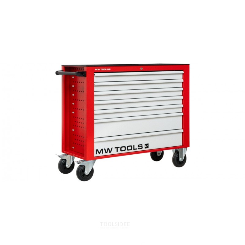 Punainen/harmaa työkalukärry, jossa 7 laatikkoa, leveys 1055 mm, 160 mm pyörät. MW Tools
