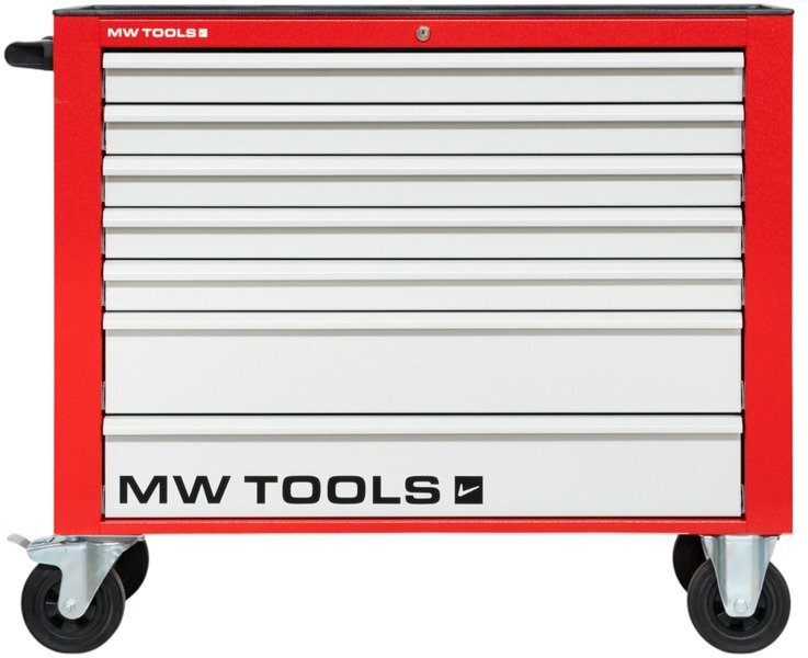 Rød/grå værktøjsvogn med 7 skuffer, 1055 mm bred, 160 mm hjul. MW Tools