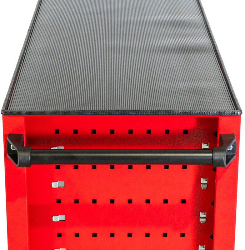 Rød/grå værktøjsvogn med 7 skuffer, 1055 mm bred, 160 mm hjul. MW Tools