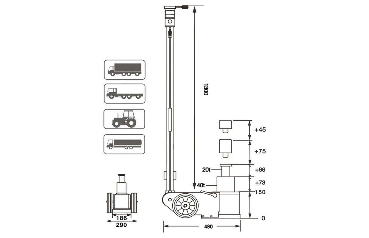 Hydropneumatisk donkraft 20 - 40 T 2-trins MW Værktøj