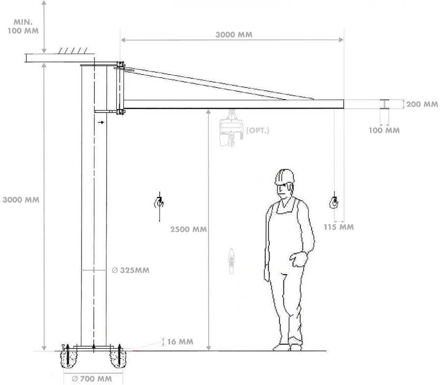 Søjleudliggerkran manuel 1T udliggerlængde 3m MW Værktøj