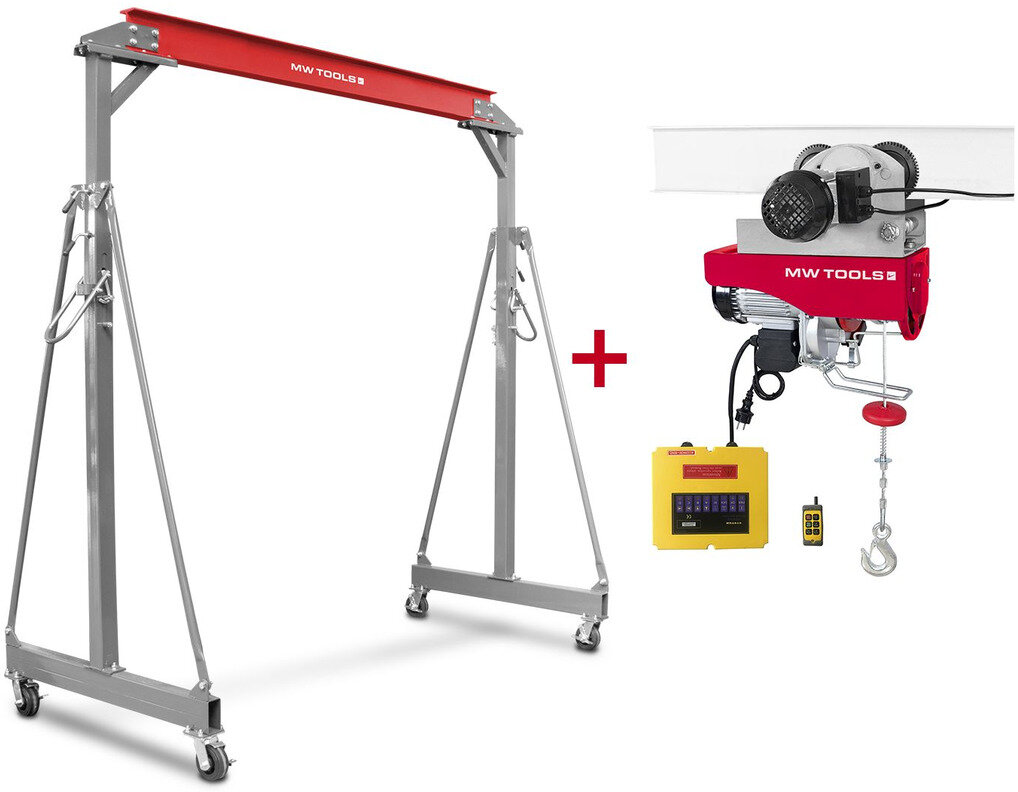 Portalkran 2T + elektrisk talje og løpekatt 500/1000kg MW Verktøy