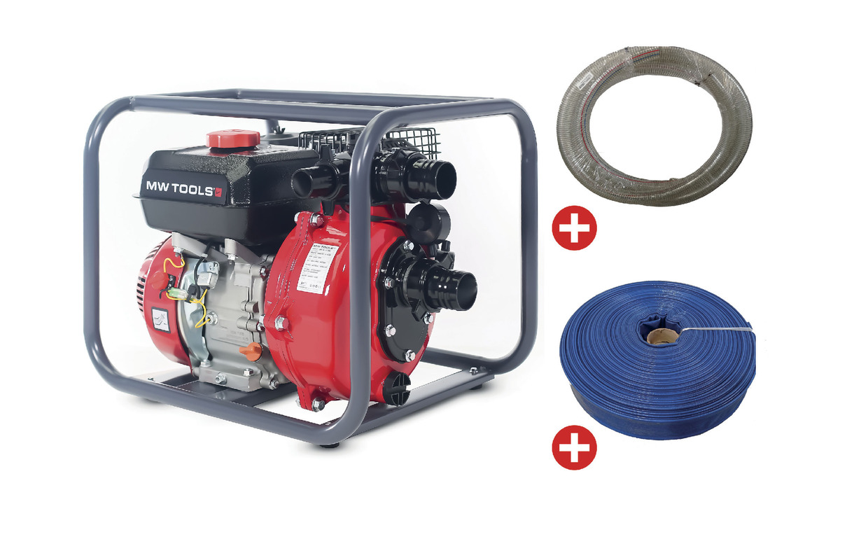 Sæt højtryksvandpumpe 2" + slanger 18.000 L/t MW Værktøj Sæt højtryksvandpumpe 2" + slanger 18.000 L/t MW Værktøj