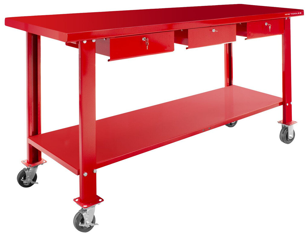 MW Tools 200 cm Werkbank mit Rädern und 3 Schubladen MW Tools 200 cm Werkbank mit Rädern und 3 Schubladen