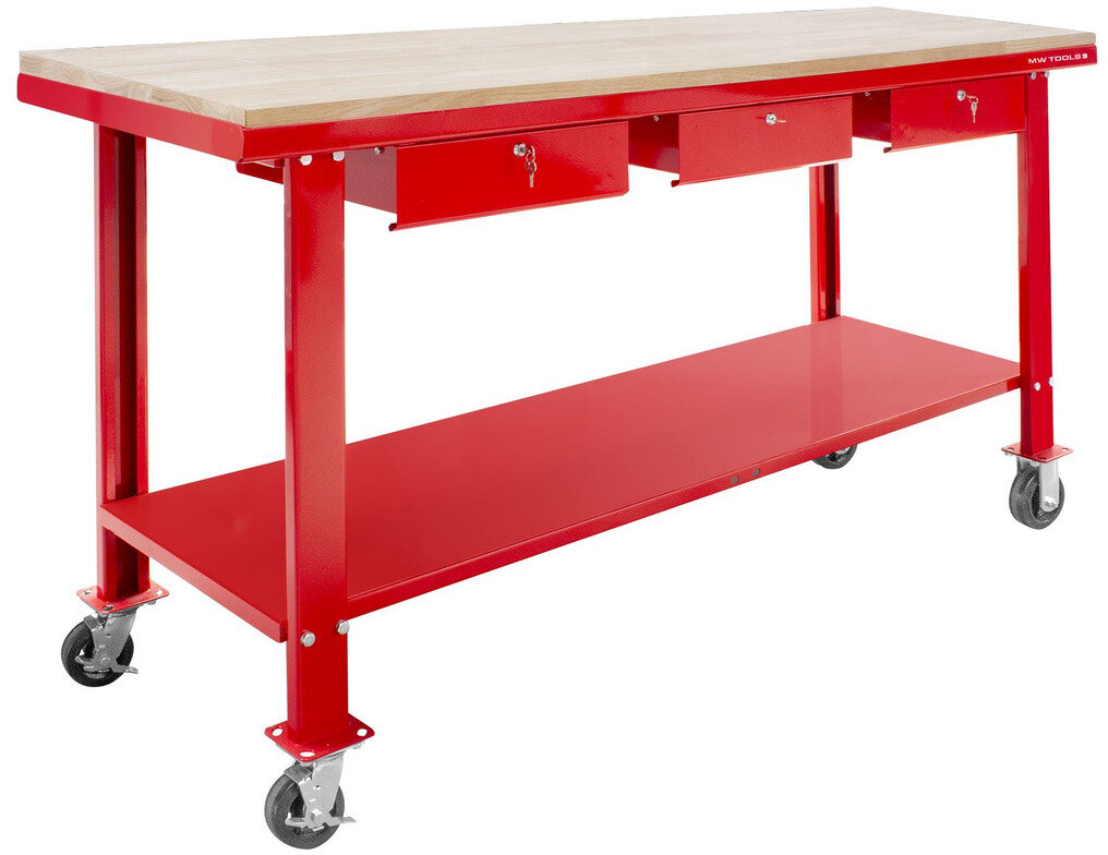 200 cm Werkbank mit Rollen, MDF-Arbeitsplatte, 3 Schubladen, MW Tools 200 cm Werkbank mit Rollen, MDF-Arbeitsplatte, 3 Schubladen, MW Tools