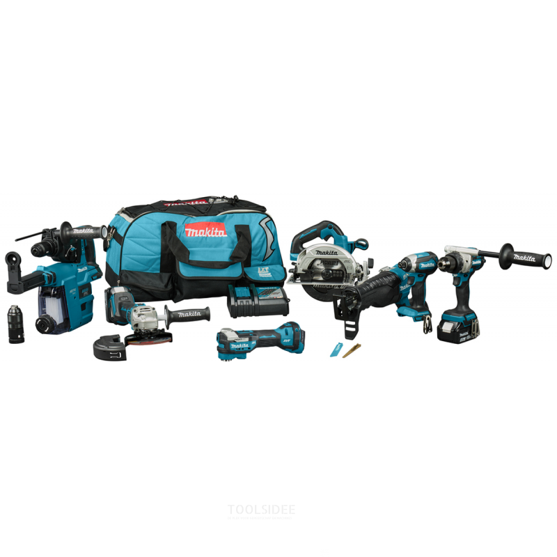 Makita set combinada de 7 piezas para atornillar, taladrar (de percusión), esmerilar y serrar y con multiherramienta, DLX7031TX1 Makita set combinada de 7 piezas para atornillar, taladrar (de percusión), esmerilar y serrar y con multiherramienta, DLX7031TX1