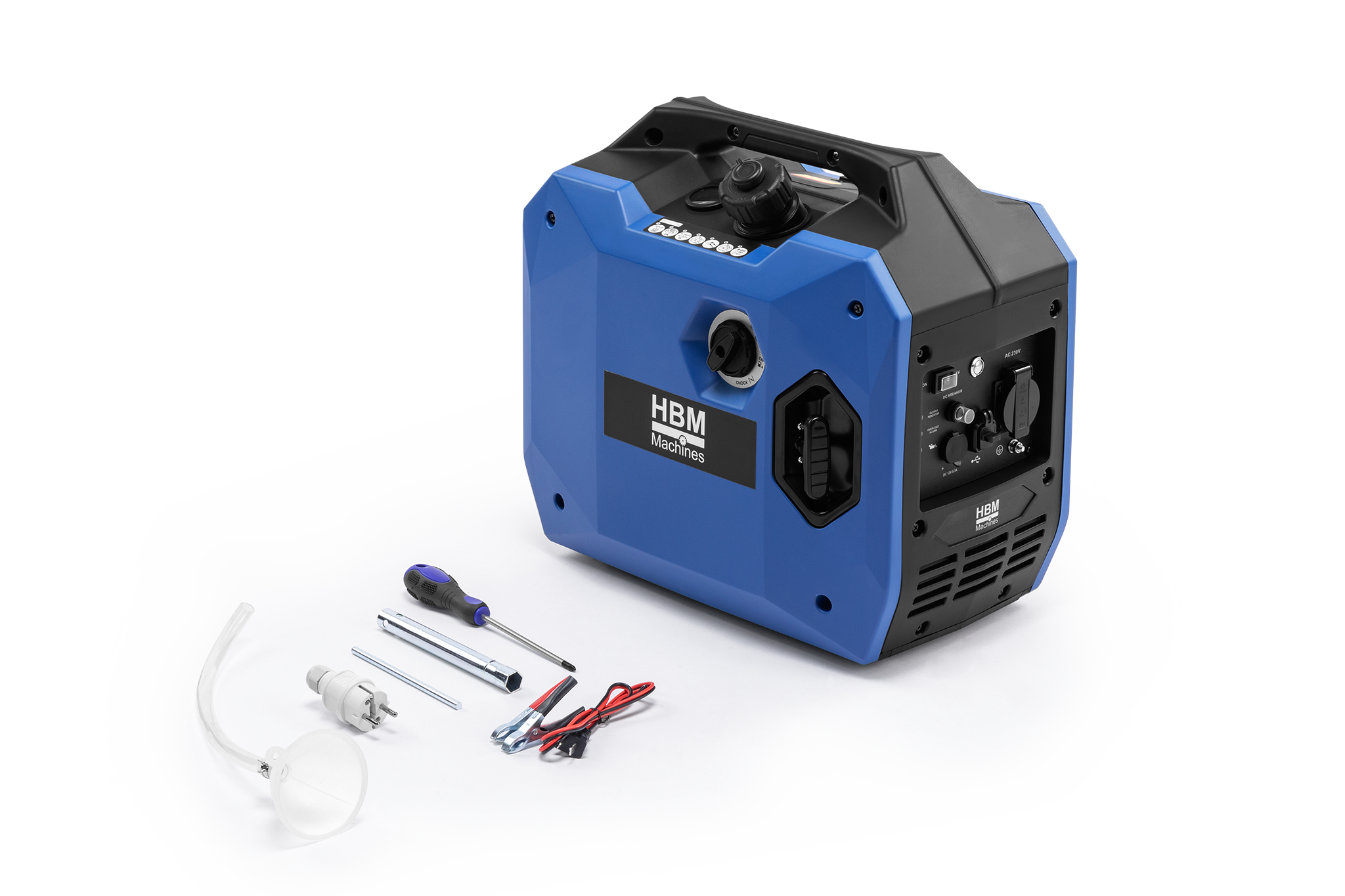 HBM inverter aggregat 79,7 cc benzinemotor 230V 2000W bærbar 1-fase IP23M USB-A/USB-C