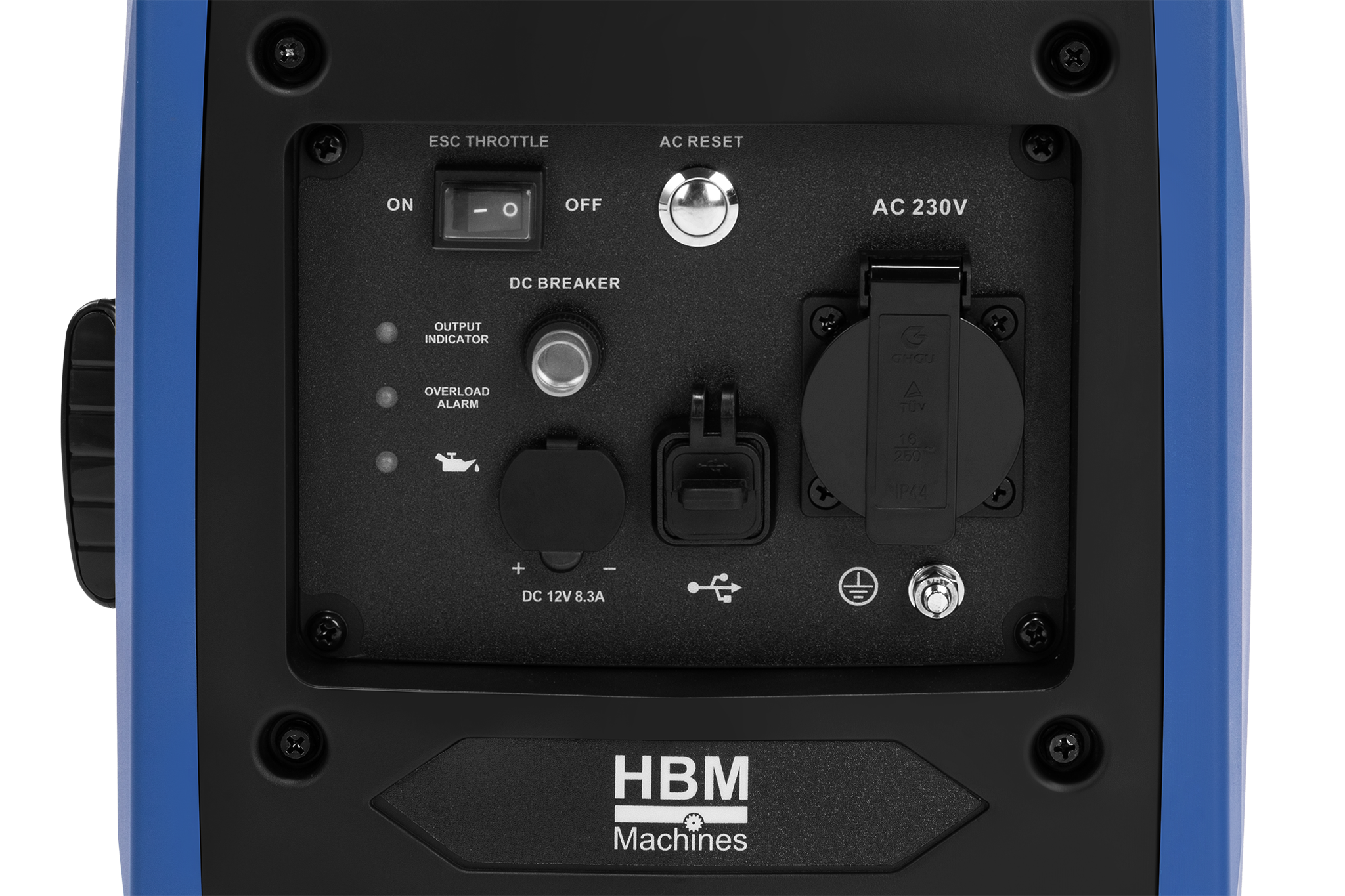 HBM inverter aggregat 79,7 cc benzinemotor 230V 2000W bærbar 1-fase IP23M USB-A/USB-C