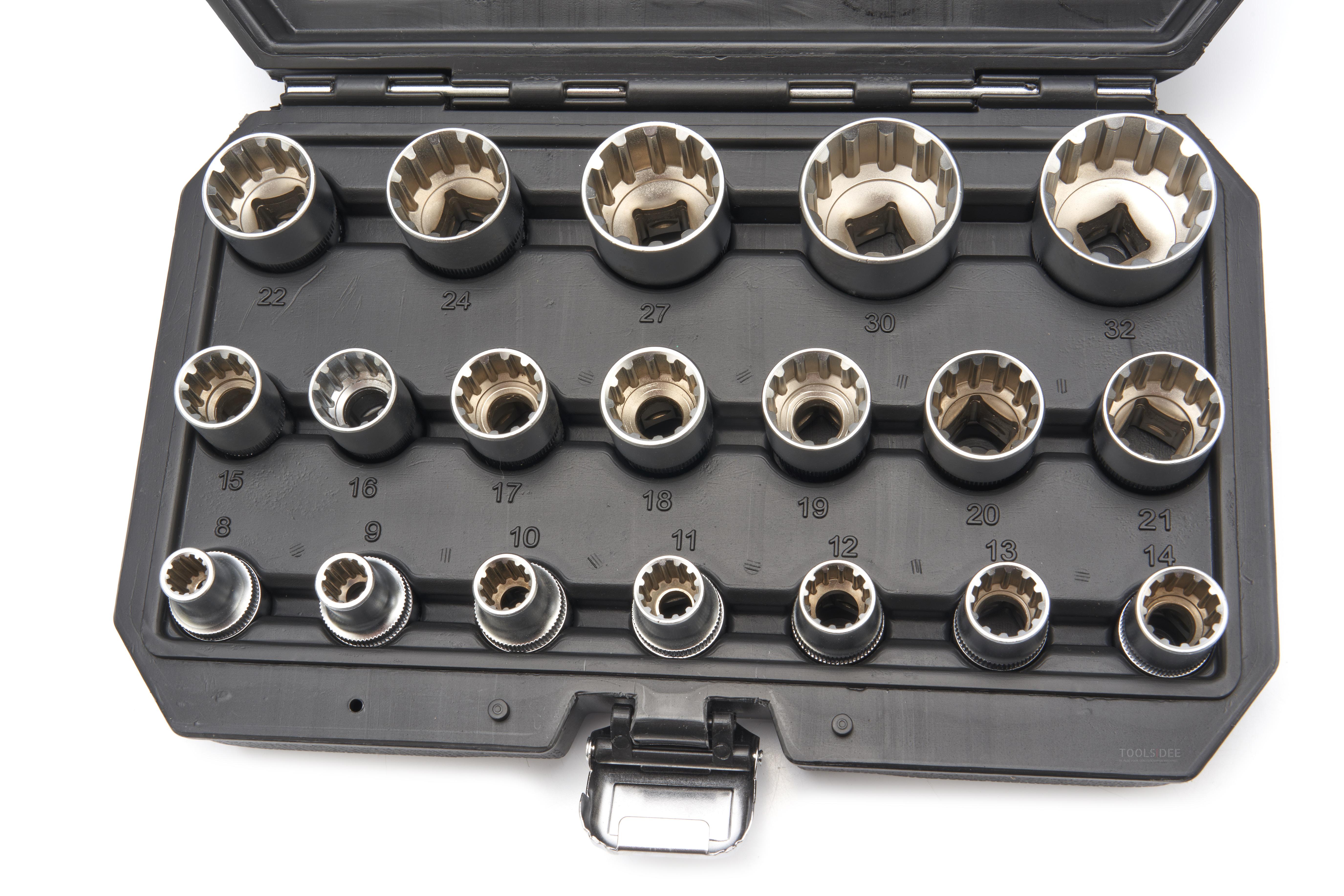 HBM 1/2 inch Multilock Doppenset 19-delig 8 tot 32 mm
