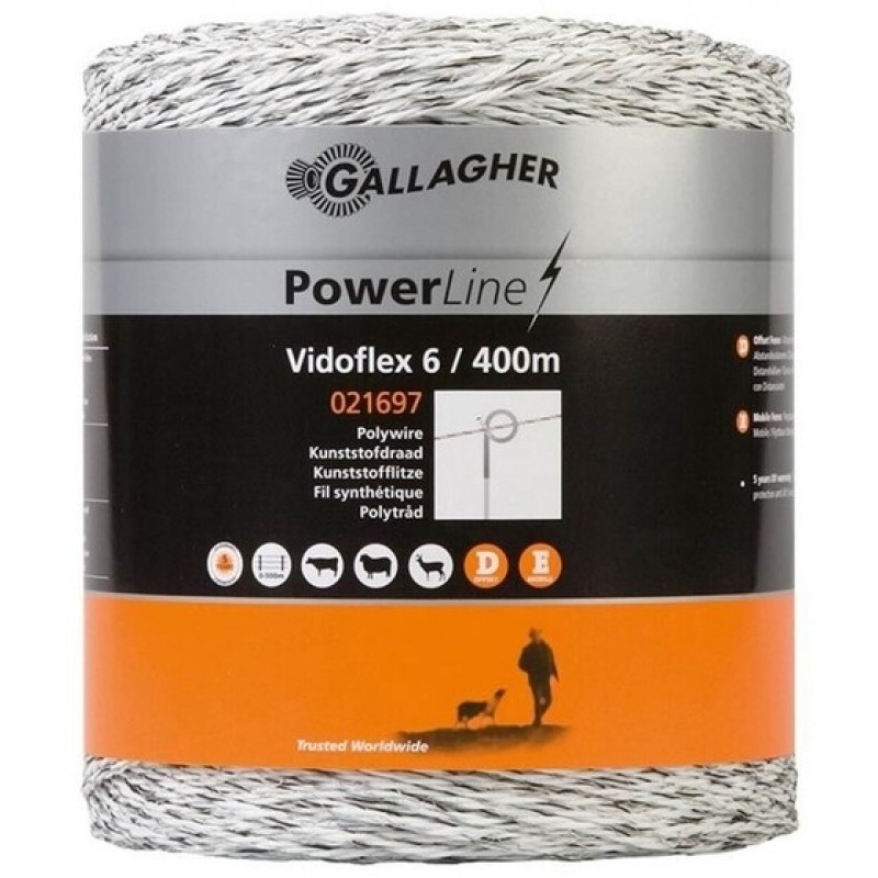 Gallagher Vidoflex 6 Schrikdraad Wit 400 Meter Gallagher Vidoflex 6 Schrikdraad Wit 400 Meter