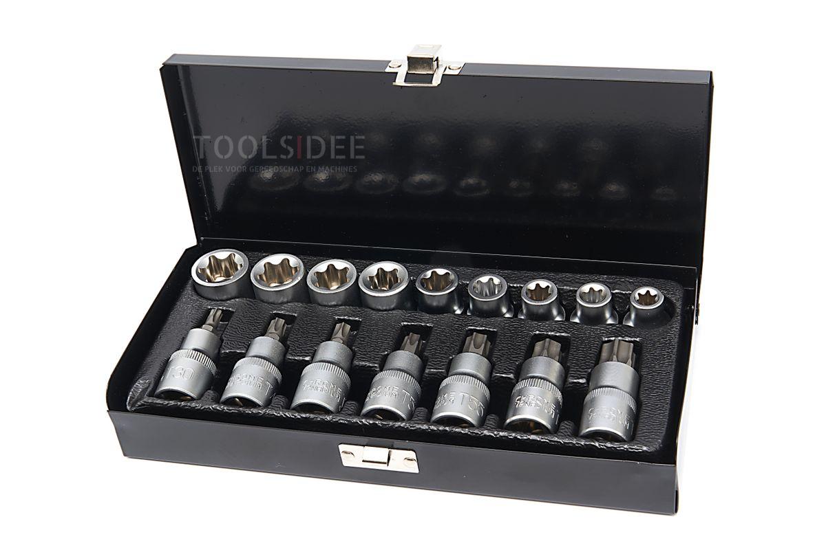 HBM Indvendig og udvendig torx topnøglesæt 16 dele 1/2 inch. HBM Indvendig og udvendig torx topnøglesæt 16 dele 1/2 inch.