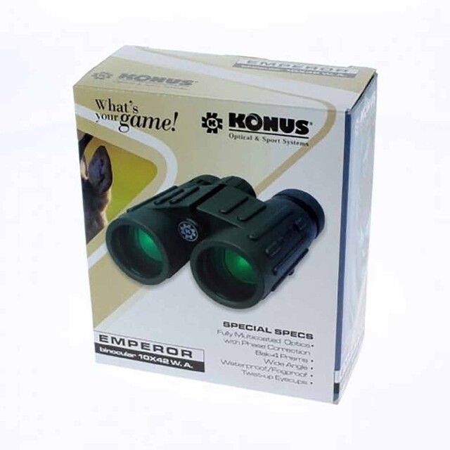Konus Emperor Binoculars 10x42 WP/WA with phase coating.