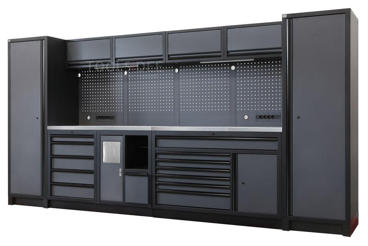 HBM modulair werkplaatssysteem extra diep, 14-delig, zwart/grijs HBM modulair werkplaatssysteem extra diep, 14-delig, zwart/grijs
