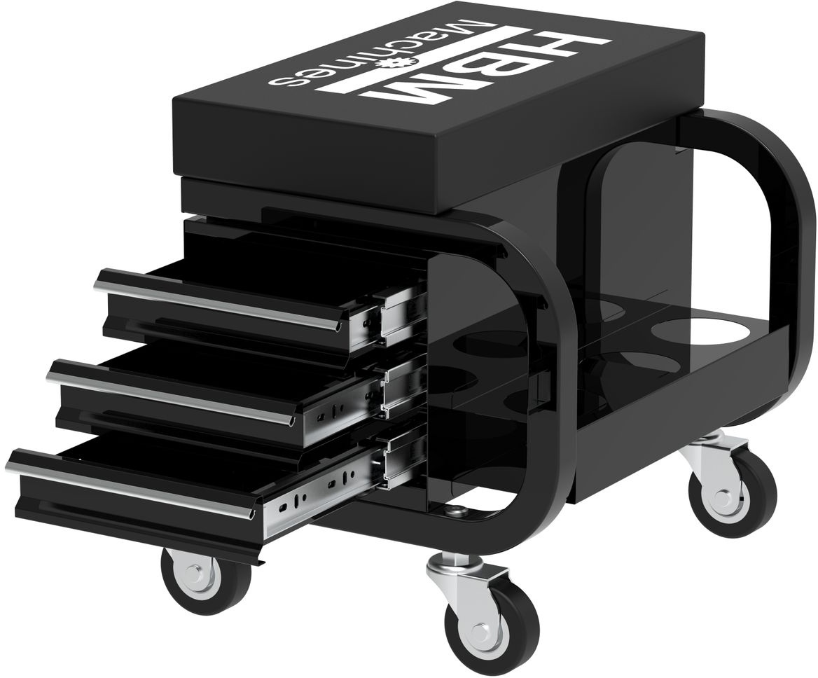 HBM silla de taller móvil con 3 cajones, negro. HBM silla de taller móvil con 3 cajones, negro.