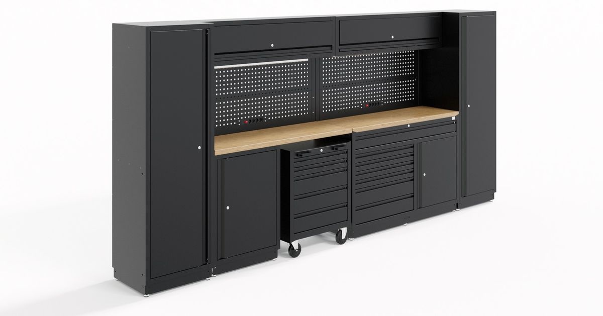 HBM sistema modular de taller 13 piezas, negro. HBM sistema modular de taller 13 piezas, negro.