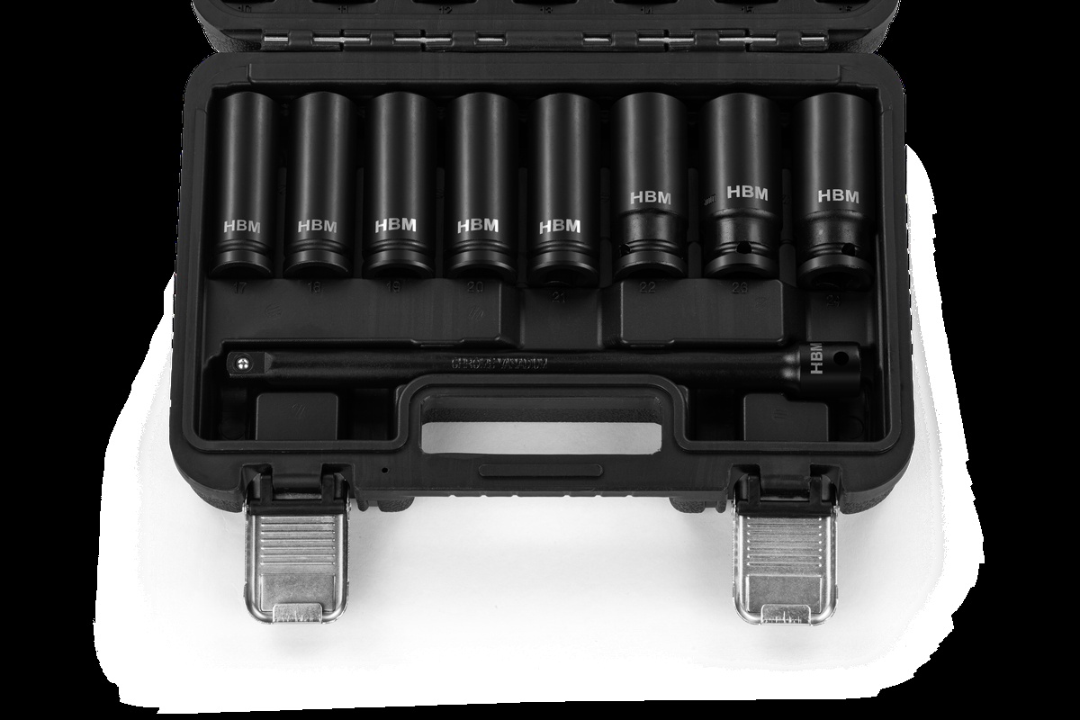 HBM krachtdoppenset, 1/2 inch, met verlengstukken, 18-delig
