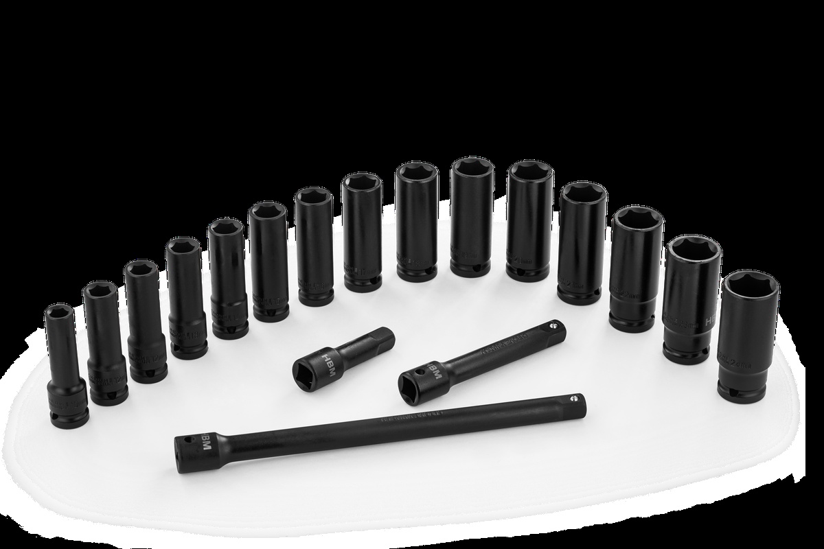HBM krachtdoppenset, 1/2 inch, met verlengstukken, 18-delig