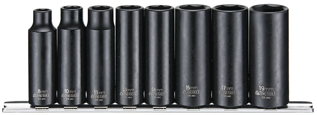 Slagtopnøglesæt dyb 3/8 8-19 mm 8 dele Teng Tools