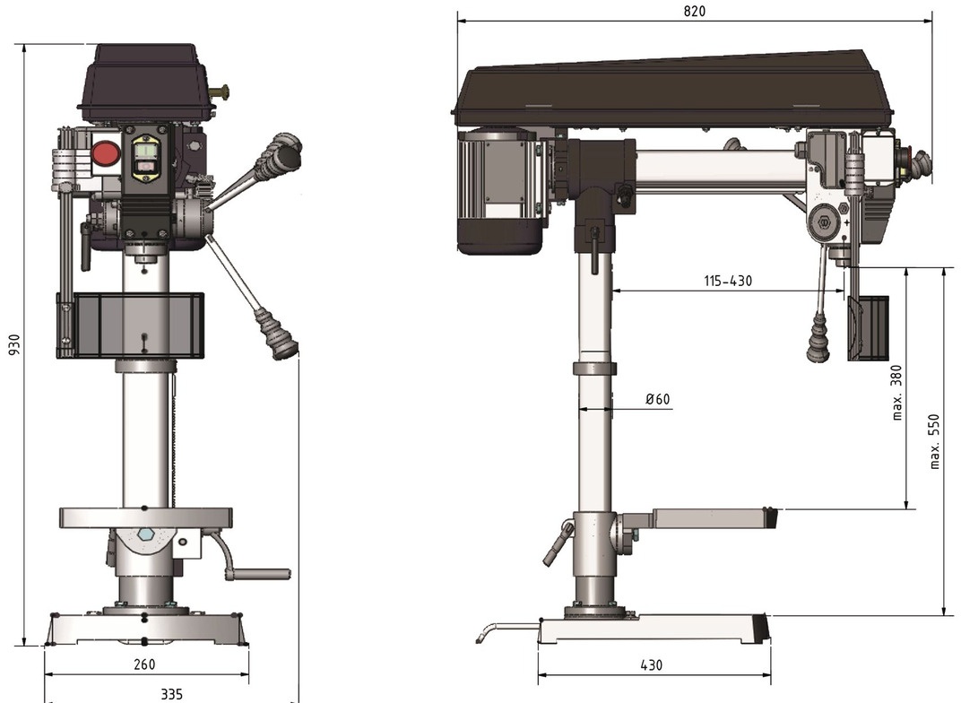 Bænkmonteret radialboremaskine, boring op til ø 16 mm MK2 750W 230V udhæng 115-430 mm Optidrill Bænkmonteret radialboremaskine, boring op til ø 16 mm MK2 750W 230V udhæng 115-430 mm Optidrill