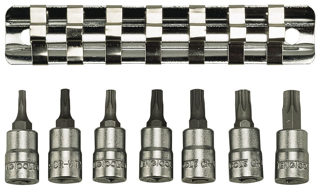 Topnøglesæt på skinne 1/4" TX10-TX40 7 dele Teng Tools Topnøglesæt på skinne 1/4" TX10-TX40 7 dele Teng Tools