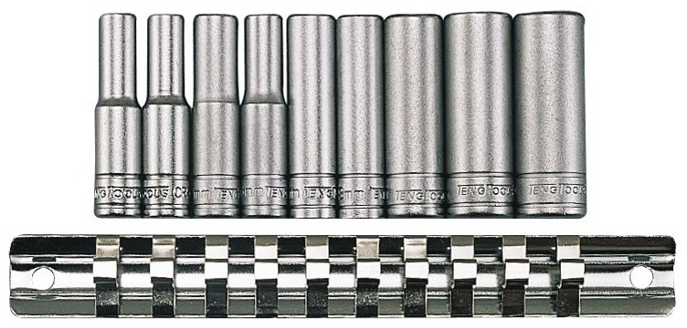 Topnøglesæt på skinne 1/4" lang 4-13 mm 9 dele Teng Tools Topnøglesæt på skinne 1/4" lang 4-13 mm 9 dele Teng Tools