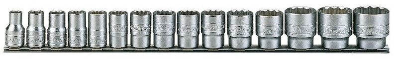 Topnøglesæt på skinne 1/2" 15 dele Teng Tools