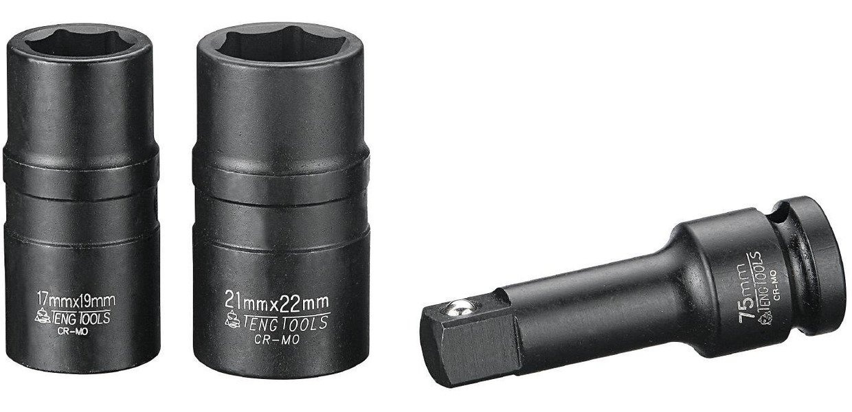Slagtopnøglesæt 3 stk. 1/2" 17x19 + 21x22mm Teng Tools Slagtopnøglesæt 3 stk. 1/2" 17x19 + 21x22mm Teng Tools