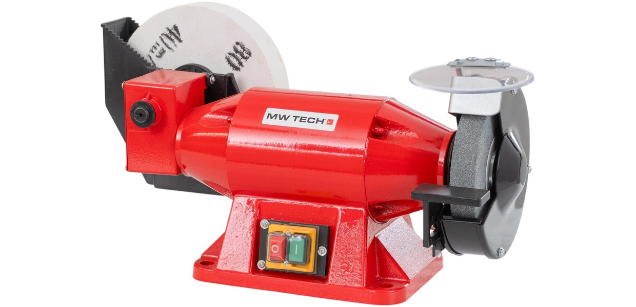 Våd- og tørslibemaskine slibesten ø 150 mm 2950 o/min hvid slibesten ø 200 mm 134 o/min 520 W 230V MW-Tech Våd- og tørslibemaskine slibesten ø 150 mm 2950 o/min hvid slibesten ø 200 mm 134 o/min 520 W 230V MW-Tech