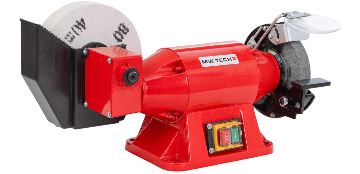 Våd- og tørslibemaskine slibesten ø 150 mm 2950 o/min hvid slibesten ø 200 mm 134 o/min 520 W 230V MW-Tech Våd- og tørslibemaskine slibesten ø 150 mm 2950 o/min hvid slibesten ø 200 mm 134 o/min 520 W 230V MW-Tech