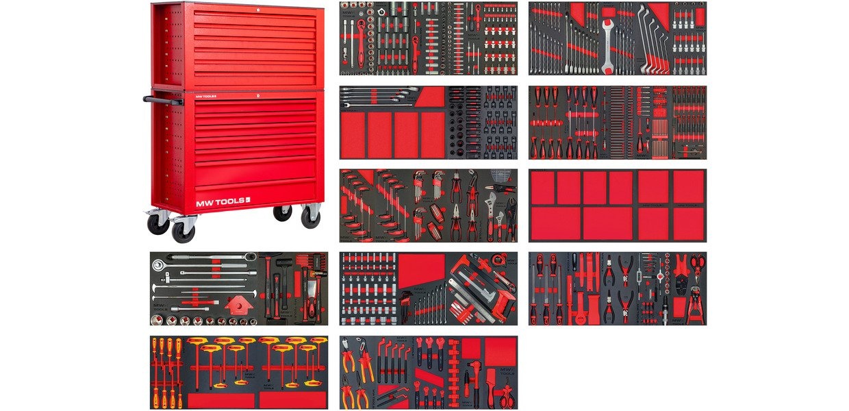 Fyldt bred værktøjsvogn med topkasse EV XXL 782 dele MW Tools