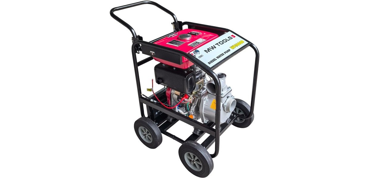 Vandpumpe 3" - 50.000 L/T – 6 HK diesel - elektrisk start MW Værktøj Vandpumpe 3" - 50.000 L/T – 6 HK diesel - elektrisk start MW Værktøj