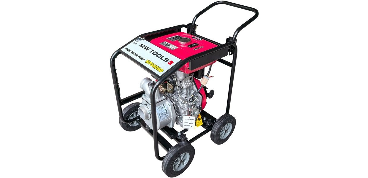 Vandpumpe 3" - 50.000 L/T – 6 HK diesel - elektrisk start MW Værktøj Vandpumpe 3" - 50.000 L/T – 6 HK diesel - elektrisk start MW Værktøj