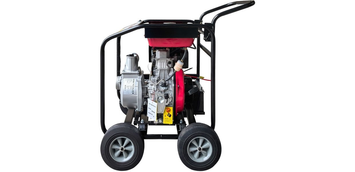 Vandpumpe 3" - 50.000 L/T – 6 HK diesel - elektrisk start MW Værktøj Vandpumpe 3" - 50.000 L/T – 6 HK diesel - elektrisk start MW Værktøj
