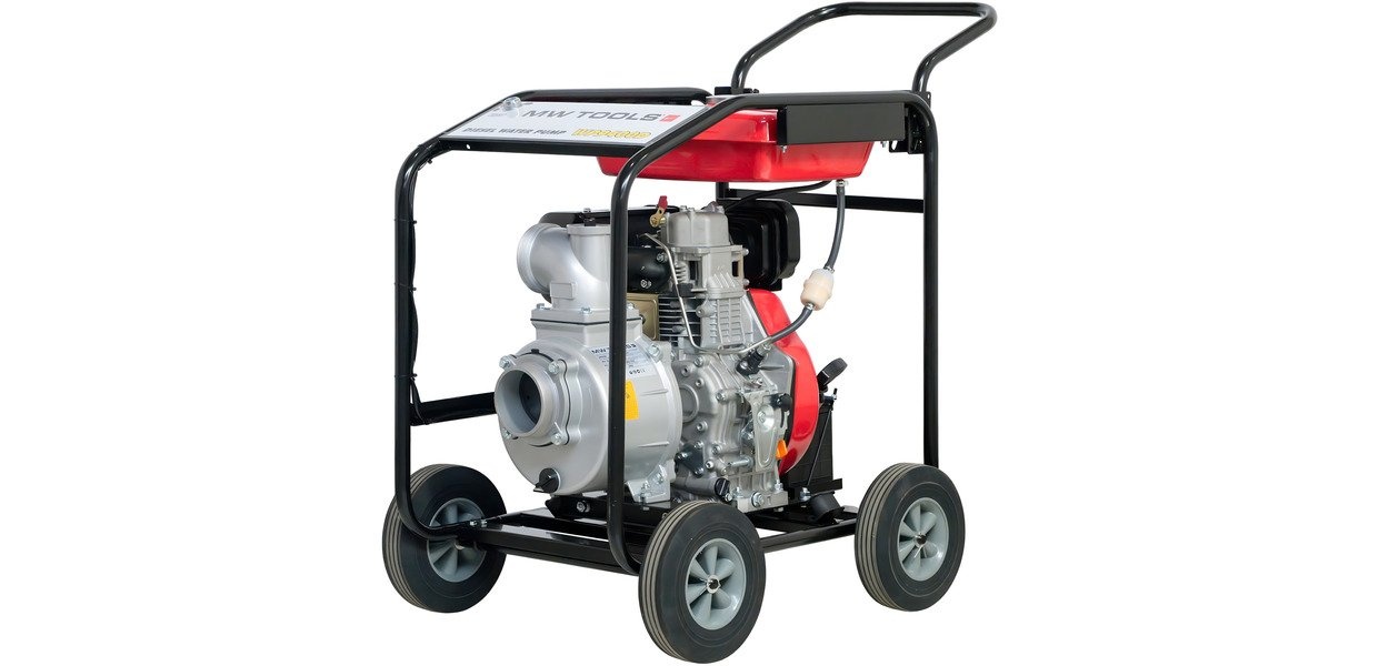 Vandpumpe 4" - 96.000 L/T – 10 HK diesel - elektrisk start MW Værktøj Vandpumpe 4" - 96.000 L/T – 10 HK diesel - elektrisk start MW Værktøj
