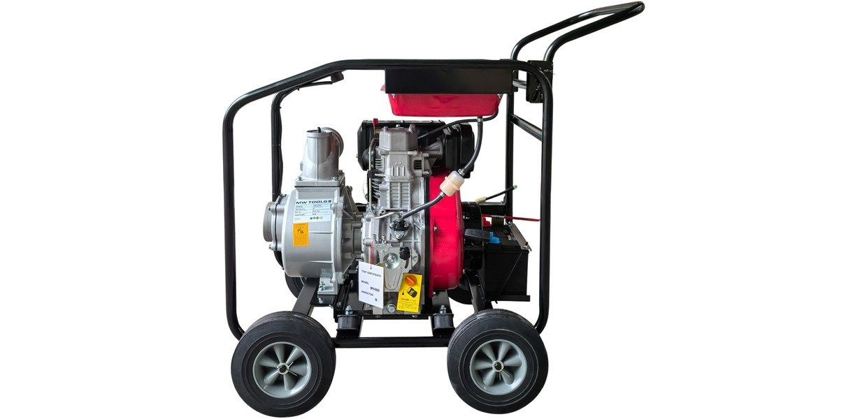 Vandpumpe 4" - 96.000 L/T – 10 HK diesel - elektrisk start MW Værktøj Vandpumpe 4" - 96.000 L/T – 10 HK diesel - elektrisk start MW Værktøj