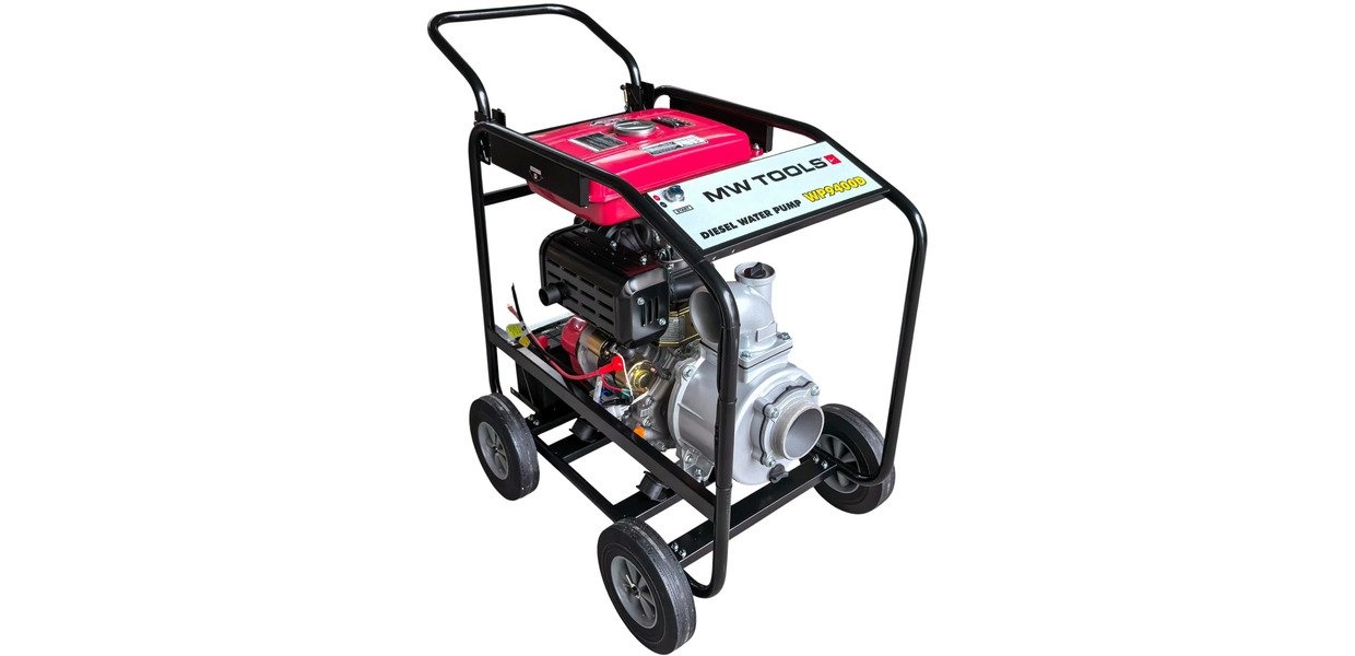 Vandpumpe 4" - 96.000 L/T – 10 HK diesel - elektrisk start MW Værktøj Vandpumpe 4" - 96.000 L/T – 10 HK diesel - elektrisk start MW Værktøj