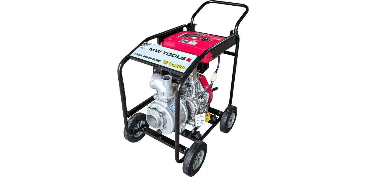Vandpumpe 4" - 96.000 L/T – 10 HK diesel - elektrisk start MW Værktøj Vandpumpe 4" - 96.000 L/T – 10 HK diesel - elektrisk start MW Værktøj