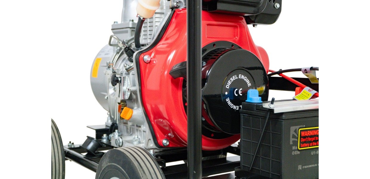 Vandpumpe 4" - 96.000 L/T – 10 HK diesel - elektrisk start MW Værktøj Vandpumpe 4" - 96.000 L/T – 10 HK diesel - elektrisk start MW Værktøj