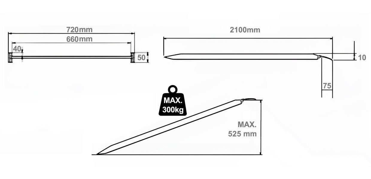 Aluminiumsrampe 300 kg længde 2100 mm x bredde 720 mm foldbar MW Tools