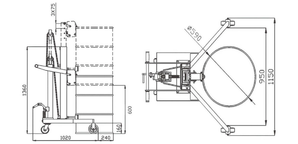 Tromleløft 450 kg 600 mm MW Værktøj