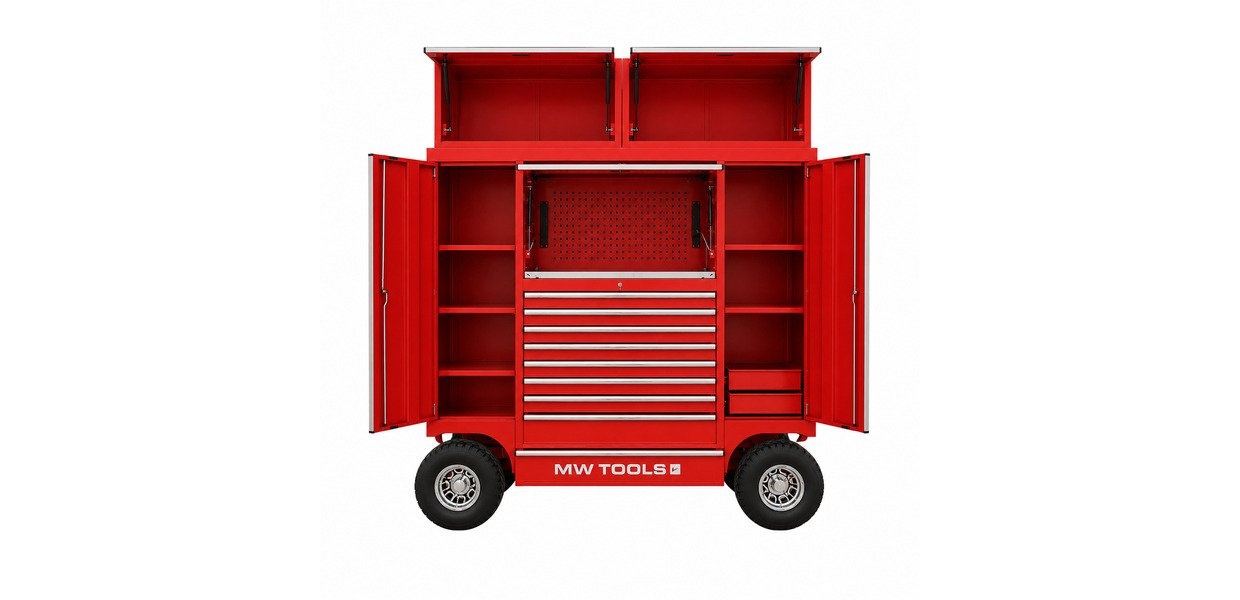 Værktøjsvogn 8 skuffer rød "trolley3" med topboks MW Tools