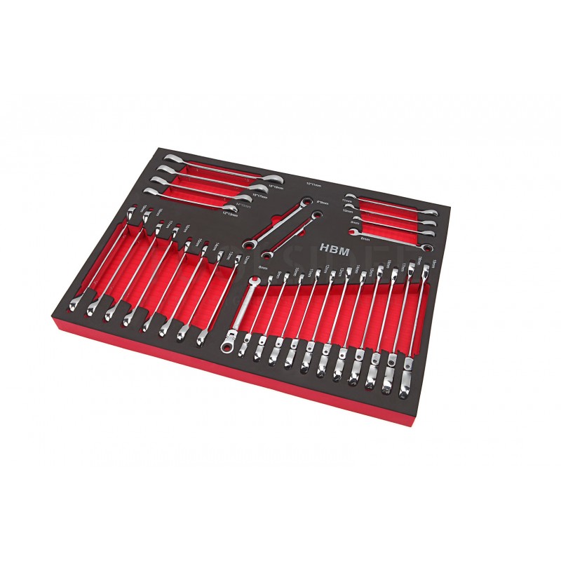 HBM professional 30-piece ring / ratchet / open-ended spanner set foam inlay for HBM tool trolley