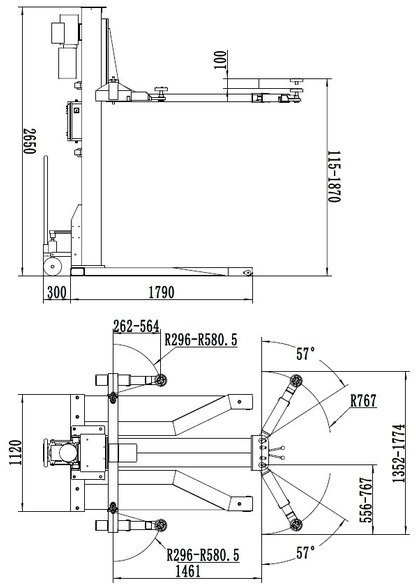 Mobiele 1-koloms hefbrug 2,5T MW Tools Mobiele 1-koloms hefbrug 2,5T MW Tools
