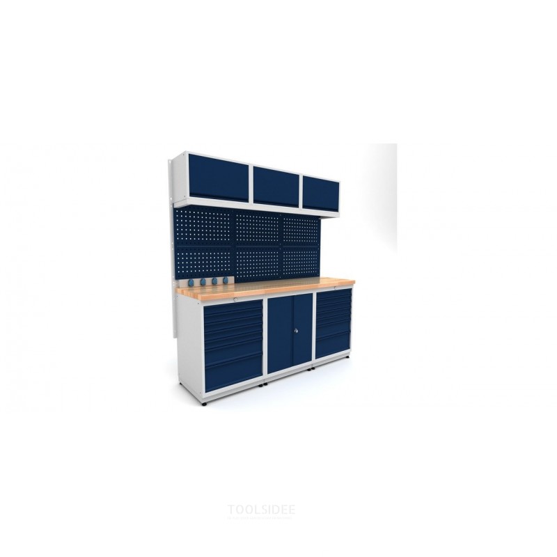 Industriële werkbank 1860 mm PRACO M T03- Massief beukenhouten werkblad - Laden, kast en LED-verlichting MW Tools Industriële werkbank 1860 mm PRACO M T03- Massief beukenhouten werkblad - Laden, kast en LED-verlichting MW Tools