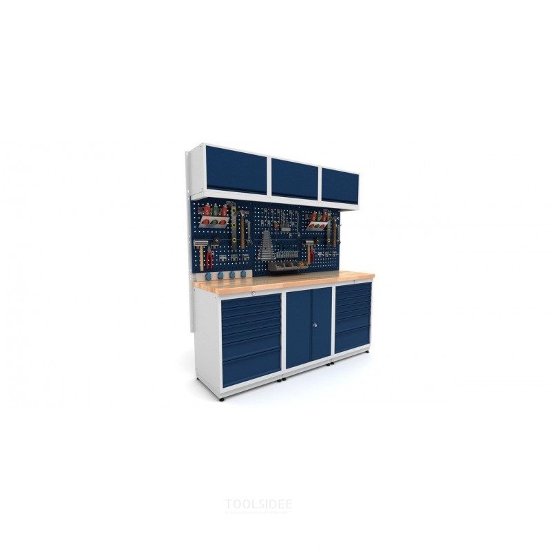 Industriële werkbank 1860 mm PRACO M T03- Massief beukenhouten werkblad - Laden, kast en LED-verlichting MW Tools Industriële werkbank 1860 mm PRACO M T03- Massief beukenhouten werkblad - Laden, kast en LED-verlichting MW Tools